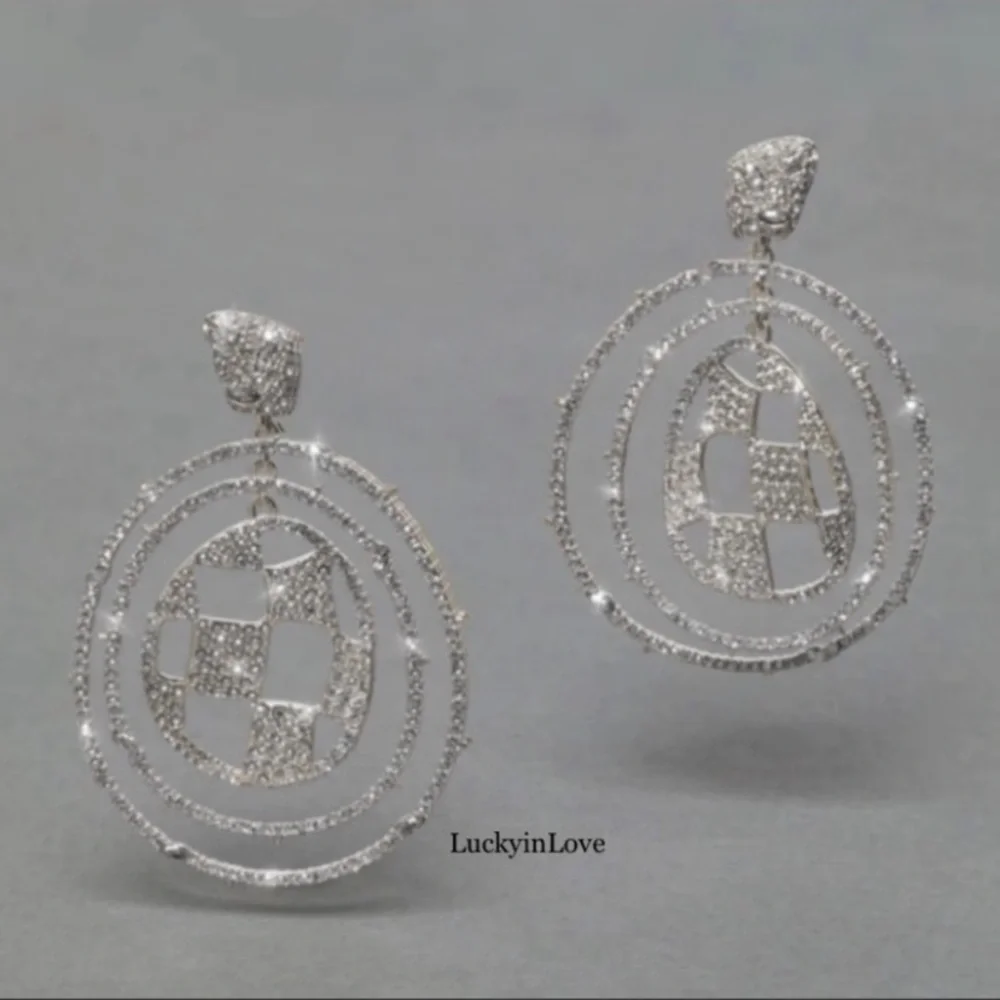 ALEXIS BITTAR • Silver Checkerboard Orbiting Hoop Crystal Earrings